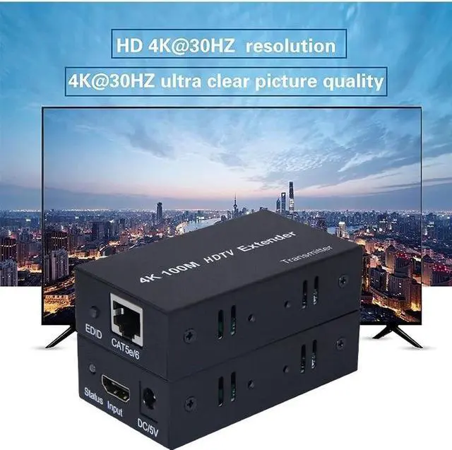Alt view image 4 of 6 - 4K 100M HDMI Extender Over Cat5e/6 Ethernet Cable HDMI to rj45 Extension Video Audio Transmitter Converter for PS4 Laptop PC TV(UK Plug)
Black