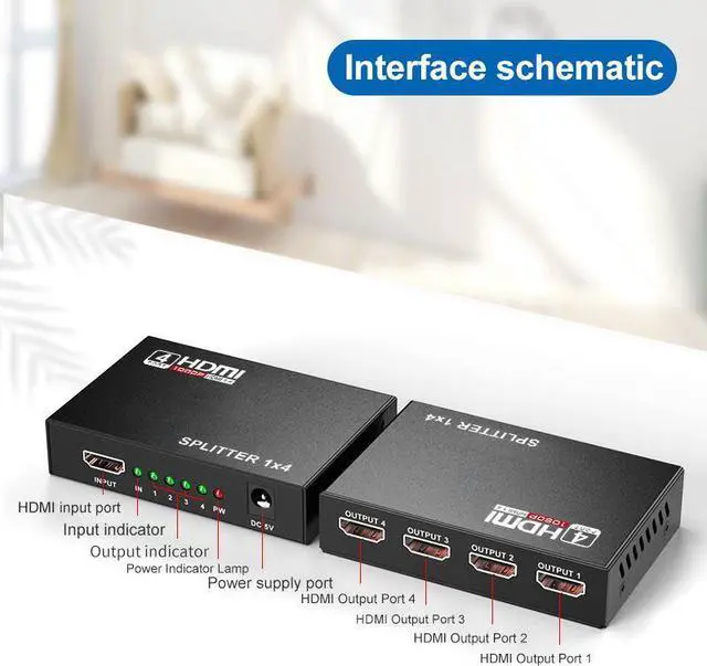 Alt view image 6 of 6 - 4K HDMI Splitter 1 in 4 out HDMI Video Distributor Splitter 1X2 1X4 Splitter 1 in 2 out 1080P Dual Display for HDTV PC Loptop TV(EU Plug)
(1080P 1x2)