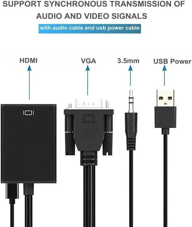 Alt view image 6 of 6 - VGA Male to HDMI Female Adapter 1080P Full HD VGA to HDMI cable Converter with Audio for PC Laptop Game Player TV Projector