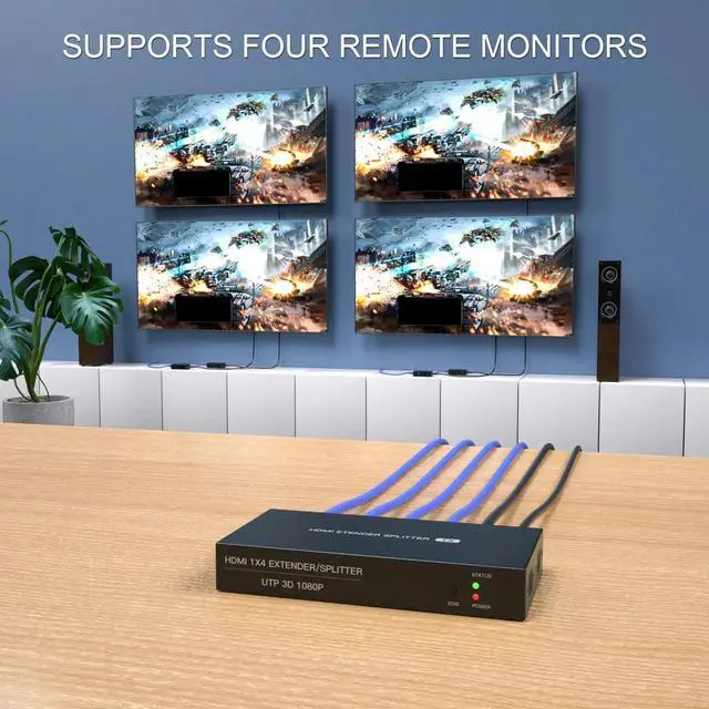 Alt view image 5 of 6 - (AU Plug)(One TX and Four RX)4 Port HDMI Splitter Extender 50M 1x4 HDMI Ethernet Extender Video Distributor Extension Transmitter Over Rj45 CAT6/CAT7 Cable