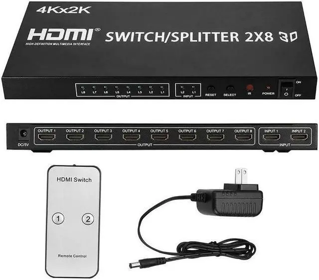 Alt view image 2 of 6 - 4K HDMI Swithch Splitter 2X8 HDMI Switch 2 in 8 out video convert HDMI Splitter 1 to 8 Screen Display for LED TV PC PS4 Monitor(UK Plug)