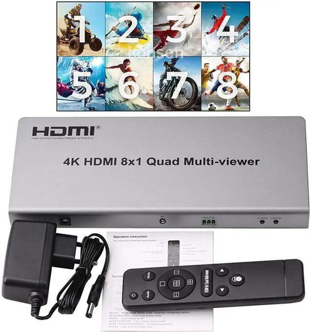 Alt view image 2 of 6 - 4K HDMI Video Multi Viewer 8 in 1 out HDMI multiviewer Seamless Switcher 8x1 1080P 8 Picture HDMI Multi viewer for TV Projector(UK Plug)
(NO Packing Box)