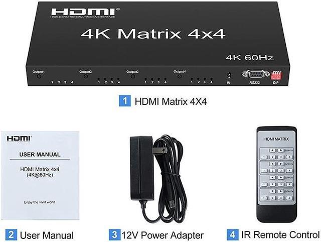 Main image of (EU Plug)4K 60Hz HDMI true Matrix 4X4 HDMI 2.0 Matrix HDMI Switcher Splitter Selector 4 in 4 out HDCP2.2 EDID RS232 for PS4 PC TV Monitor