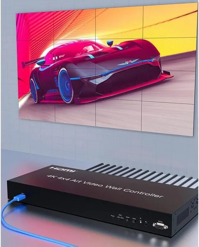 Alt view image 3 of 4 - 4K 4x4 Art Video Wall Controller USB 3.0 HDMI LED TV Splicer Box 1x16 1 In 16 Out 3X3 2X2 3X4 5X1 Big Screen Splicing Processor(With UK Plug)