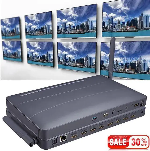 Alt view image 2 of 6 - 8 Way HDMI Media Video Player 4K HDMI Multi Media TF USB Flash Drive Player Android Multi Media Box for TV Stores Presentation(With US Plug)