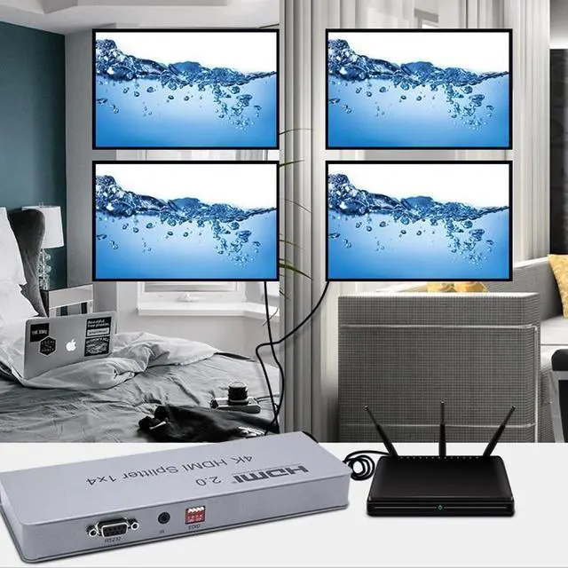Alt view image 5 of 6 - 4K 60Hz 1x4 HDMI Splitter 1 in 4 out HDMI video distributor HDR HDCP2.2 Multi Screen Display for Camera PC TV Monitor Projector(EU Plug)
(HDMI 2.0 4K 1X4)