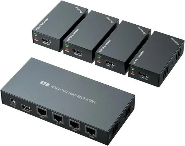 Main image of 50M HDMI Splitter Extender 1 in 7 out over Cat6 Cable 1080P HDMI Rj45 Extende 1x4 Video Distributor Extender Multiple Receivers(UKPlug)
(One TX and four RX)
