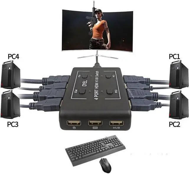Alt view image 3 of 6 - 4K HDMI KVM Switch 4 Port USB KVM HDMI Switcher 4x1 4K 30HZ USB HDMI KVM Switch box For Keyboard Mouse Printer PC To TV Monitor
