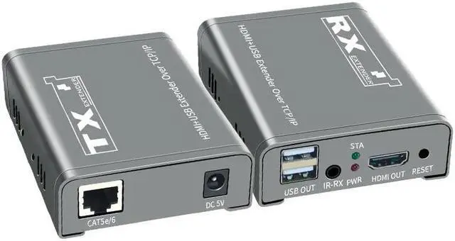 Alt view image 2 of 6 - (UK Plug)(One TX One RX)1080P HDMI KVM Extender Over IP Via Single Cat6 to 250M HDMI USB KVM Extender Ethernet KVM Extension Support USB Mouse Keyboard