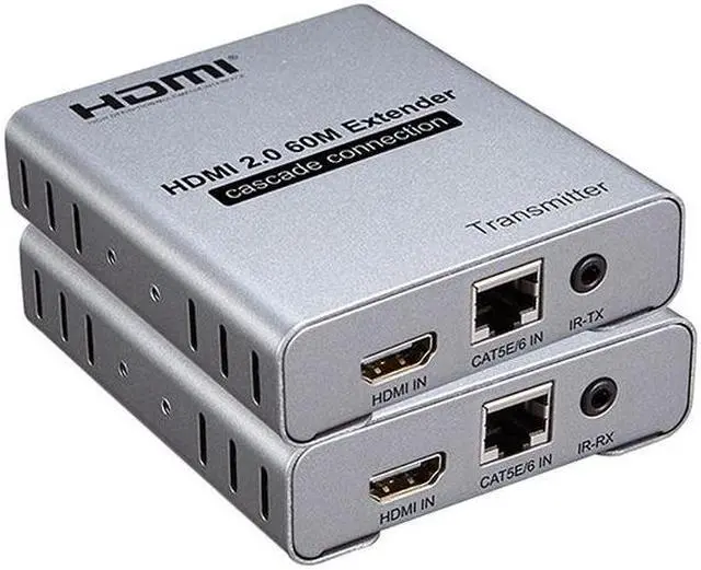 Main image of (With EU Plug)(1TX and 1RX)4K 60Hz HDMI Extender 60M HDMI 2.0 Cascade Connection Extender over Cat5e/6 cable 120M HDMI Splitter Extension 1 TX to Multi RX