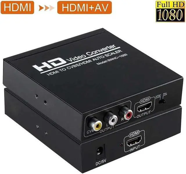 Alt view image 2 of 6 - HDMI to HDMI + AV Converter 1080P HDMI to 3RCA CVBS AV Composite Video Audio Scaler Adapter for Monitor TV Projector Camera(With UK Plug)