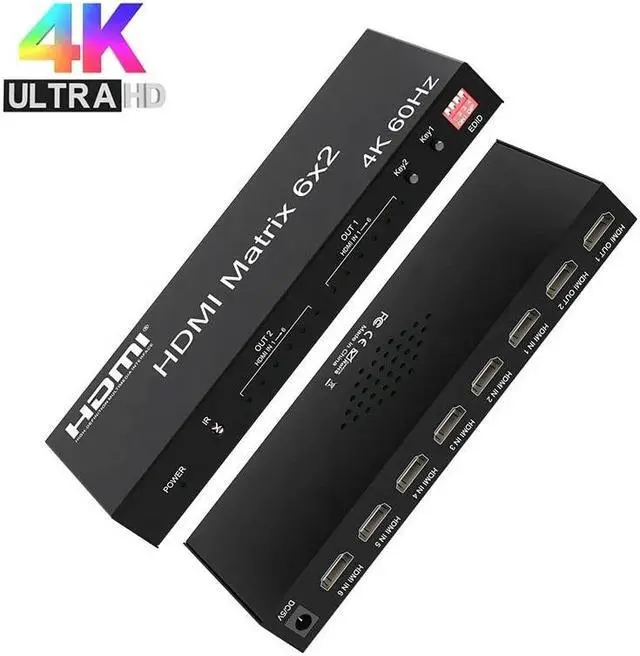 Alt view image 2 of 6 - 6x2 Matrix HDMI Switch 6 in 2 out 4K 60Hz HDMI 2.0 Matrix Switch Splitter with SPDIF R/L Audio Out EDID for Laptop PC TV Monitor(With US Plug)