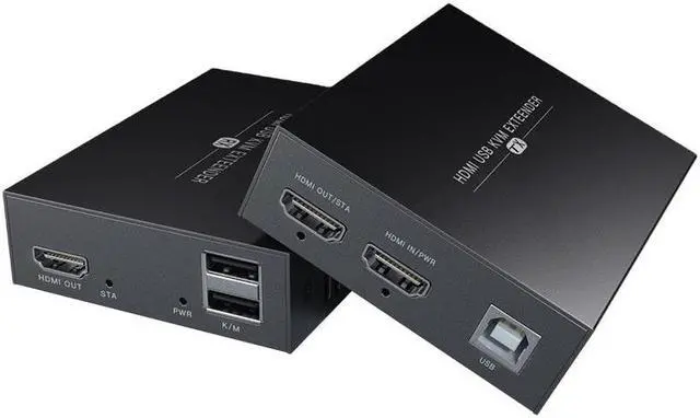 Alt view image 6 of 6 - HDMI USB KVM Extender 50M 1080P HDMI USB Extension Transmit over Cat5e/6 Ethernet Cable with POC Power Supply USB Mouse Keyboard(US Plug)