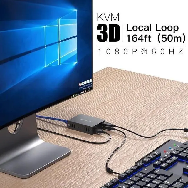 Alt view image 5 of 6 - HDMI USB KVM Extender 50M 1080P HDMI USB Extension Transmit over Cat5e/6 Ethernet Cable with POC Power Supply USB Mouse Keyboard(US Plug)