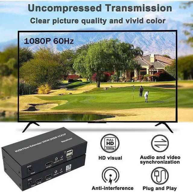 Alt view image 5 of 6 - (with US Plug)(1 RX only)20Km HDMI KVM Fiber Extender over SC Fiber Optical Cable HDMI USB to Fiber Extender Transceiver Transmit Support Mouse Keyboard