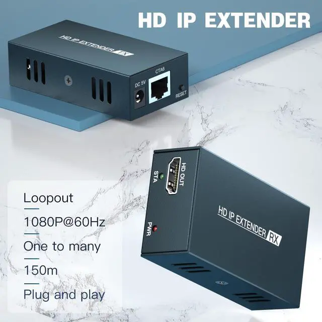 Alt view image 6 of 6 - (EU Plug)(1 RX only)150M IP HDMI Extender over Rj45 Cat5e Cat6 HDMI Ethernet extender transmitter 1080P Support 1 TX to Multi RXs via Network Switch