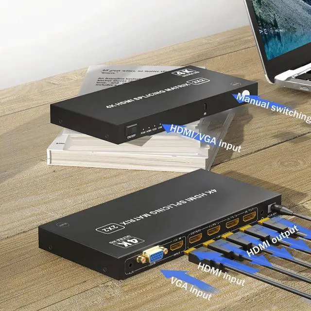 Alt view image 6 of 6 - 4K 30Hz 2x2 HDMI Video Wall Controller HDMI VGA TV Wall Processor 2X2 1X3 1X4 2x2 3X1 4X1 8 Splicing Mode HDMI Video Splicer Box(with AU Plug)