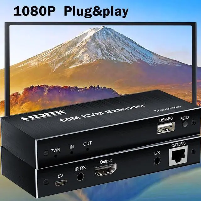 Alt view image 5 of 6 - 1080P HDMI KVM Extender over Rj45 Cat5e/6 to 60M HDMI USB KVM Extender Transmit with Loop Out Control Support USB Mouse Keyboard(USB Power cable)