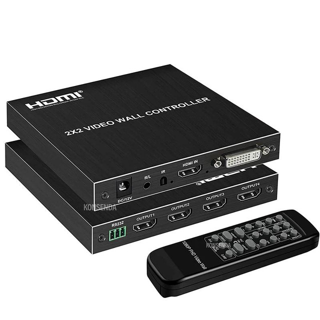 Controller Video Wall 2x2 HDMI Processore 1080P – Supporta 1x2, 2x1, 1x3, 1x4 E 4x1, Con Telecomando E Ingresso DVI