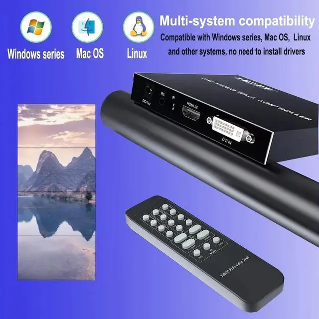 Alt view image 5 of 6 - 2x2 Video Wall Controller 1080P HDMI TV Screen Splicing Box Processor 1x2 1x3 1x4 2x1 3x1 Support Bezel Compensation 180° Flip(With US Plug)