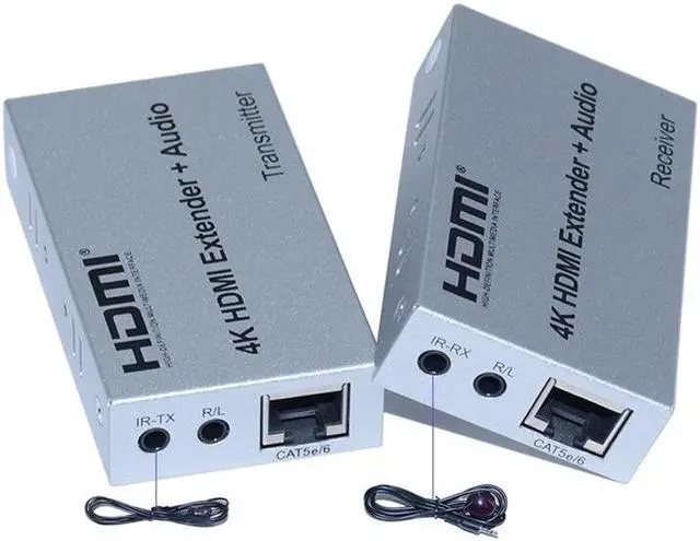 Alt view image 5 of 6 - 4K 100M HDMI Extender with Audio Extractor out over Rj45 Cat5e/6 cable HDMI Ethernet Extender Audio Video Transmitter Receiver(EU Plug)
(NO Audio)
