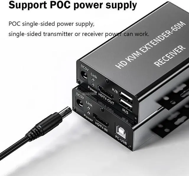Alt view image 6 of 6 - 60M HDMI KVM Extender over Rj45 Cat5e/6 1080P HDMI USB KVM Ethernet Extender Transmitte Receiver Kit Support USB Mouse Keyboard(with UK Plug)