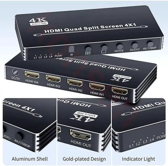 Alt view image 5 of 6 - 4K HDMI Quad Multiviewer 4x1 1080P HDMI Screen Multi-Viewer Seamless Switcher 4 in 1 out Screen Segmentation Video Multiplexer(with AU Plug)