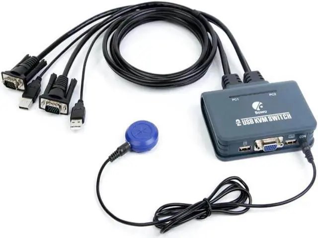 Main image of 2x1 VGA KVM Switch 1080P VGA USB KVM Selector Switch 2 in 1 out with Cable for 2 Computer share 1 kit USB Keyboard Mouse Monitor