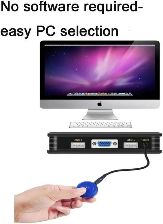Alt view image 3 of 6 - 2x1 VGA KVM Switch 1080P VGA USB KVM Selector Switch 2 in 1 out with Cable for 2 Computer share 1 kit USB Keyboard Mouse Monitor
