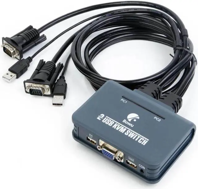 Alt view image 6 of 6 - 2x1 VGA KVM Switch 1080P VGA USB KVM Selector Switch 2 in 1 out with Cable for 2 Computer share 1 kit USB Keyboard Mouse Monitor