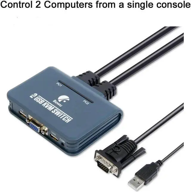 Alt view image 5 of 6 - 2x1 VGA KVM Switch 1080P VGA USB KVM Selector Switch 2 in 1 out with Cable for 2 Computer share 1 kit USB Keyboard Mouse Monitor