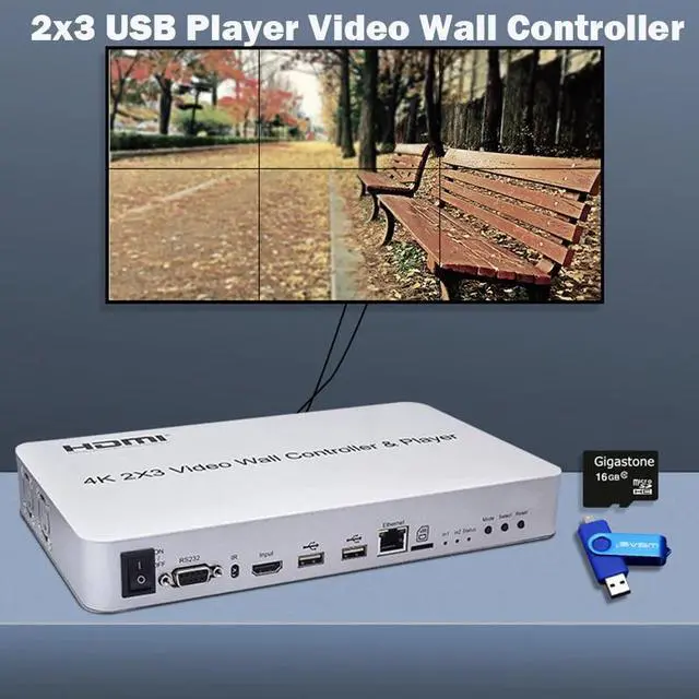 Alt view image 3 of 6 - 4K 2x3 Wall Controller and Player 2x2 3x3 Multi Splicing Processor USB U Disk Player HDMI Video Wall Controller Audio Extraction(With US Plug)