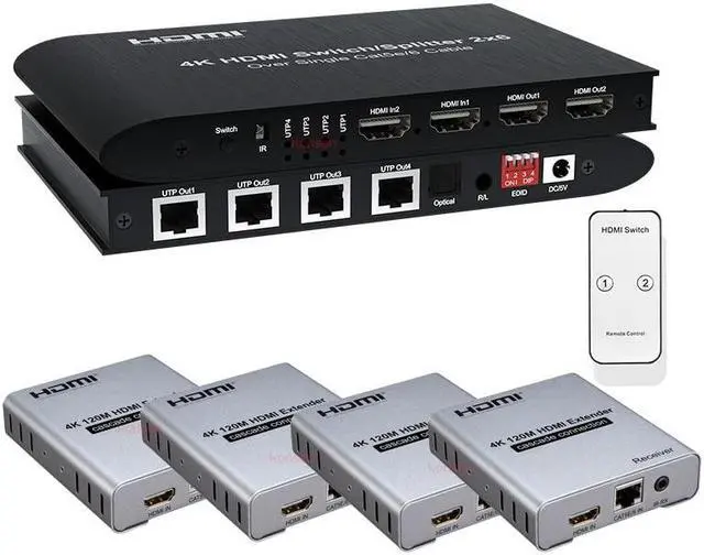 Alt view image 2 of 6 - (AU Plug)(1 Pcs 2x6)4K HDMI Switch Splitter Extender 2x6 over Ethernet Cat5e/6 100M HDMI Switch 2 in 6 out with 2 Loop-out + 4 Channel RJ45 UTP out
