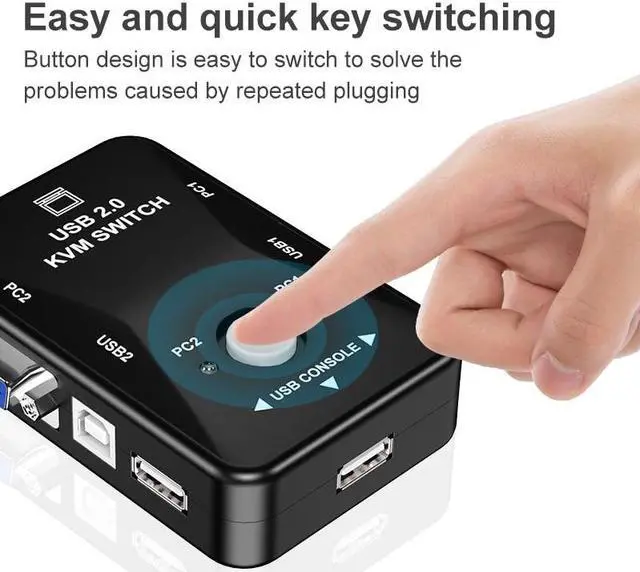 Alt view image 5 of 6 - VGA KVM Switch 2x1 1080P VGA USB Switch 2 in 1 out for 2 Computer Laptor Share 1 Monitor & 2 USB Support Mouse Keyboard Printer(with 2 pcs cable)