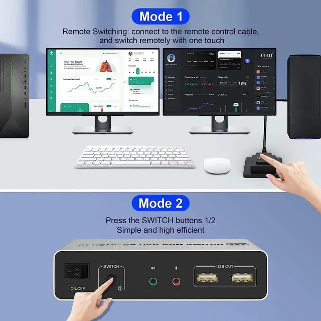 Alt view image 5 of 6 - Dual Monitor HDMI DisplayPort KVM Switch 2x2 4K 60Hz HDMI DP USB KVM Switch 2 in 2 out Extended Display for 2 PC Share 2 Monitor(with EU Plug)
(HDMI DP 2x2)