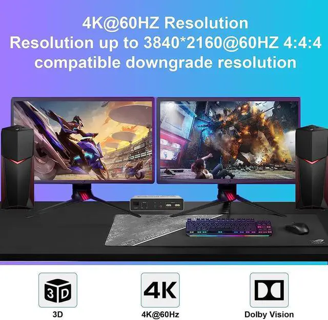 Alt view image 6 of 6 - Dual Monitor HDMI DisplayPort KVM Switch 2x2 4K 60Hz HDMI DP USB KVM Switch 2 in 2 out Extended Display for 2 PC Share 2 Monitor(with EU Plug)
(HDMI DP 2x2)