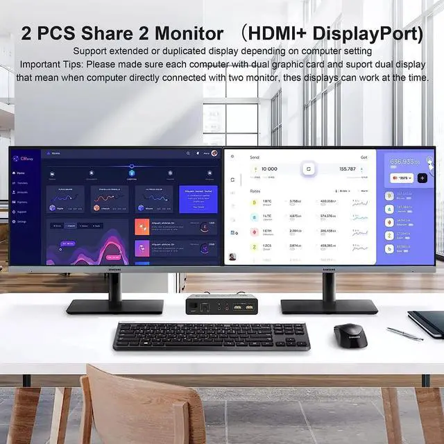 Alt view image 2 of 6 - Dual Monitor HDMI DisplayPort KVM Switch 2x2 4K 60Hz HDMI DP USB KVM Switch 2 in 2 out Extended Display for 2 PC Share 2 Monitor(with EU Plug)
(HDMI DP 2x2)