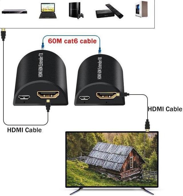 60M HDMI Extender CAT5e / 6 UTP RJ45 Cable PC To TV