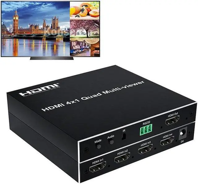 Alt view image 2 of 4 - HDMI Multi-viewer 4x1 HDMI Quad screen MultiViewer Seamless Switcher 4 in 1 Out 1080P 60Hz 4 Channel Quad Screen Split 6 Modes(With US Plug)