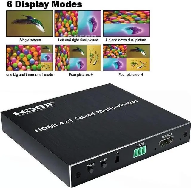 Alt view image 4 of 4 - HDMI Multi-viewer 4x1 HDMI Quad screen MultiViewer Seamless Switcher 4 in 1 Out 1080P 60Hz 4 Channel Quad Screen Split 6 Modes(With US Plug)