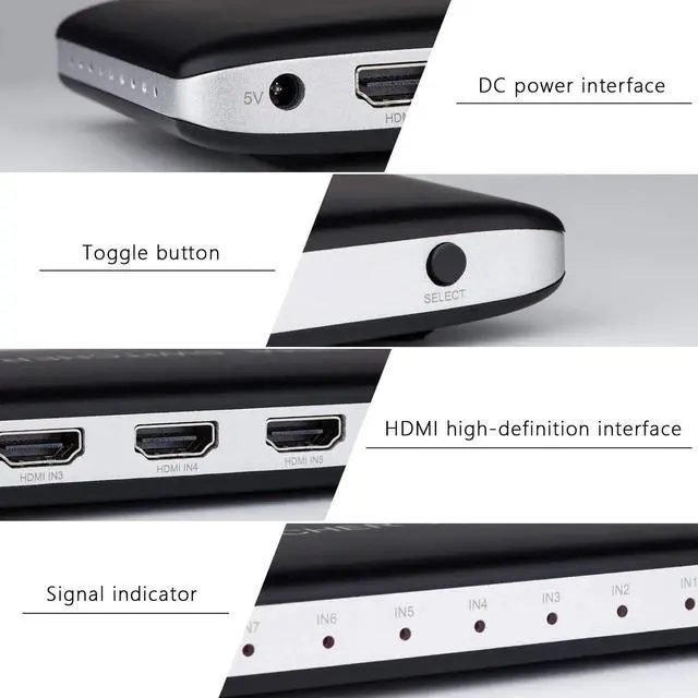 Alt view image 4 of 6 - 4K 60Hz HDMI Switch 7x1 4x1 3x1 HDMI 2.0 Switcher Video Selector 7 in 1 out Support HDR HDCP2.2 for PS3 XBOX DVD PC HDTV Monitor(AU Plug)
(HDMI Switch 7x1)