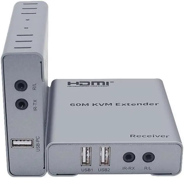Alt view image 2 of 6 - HDMI KVM Extender over Cat5/6 Cable up to 60M 1080P HDMI USB Ethernet Extension Audio Video Converter Support USB mouse&keyboard(With AU Plug)