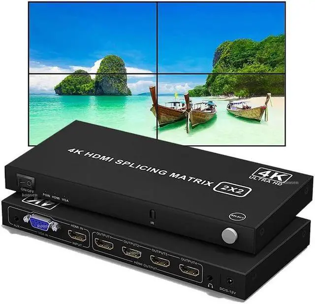 Main image of Video Wall Controller 2x2 4K HDMI VGA Video Wall Processor 2x2 1x3 1x4 3x1 4x1 TV Wall Stitching Splicer Display 180° Rotation(with AU Plug)