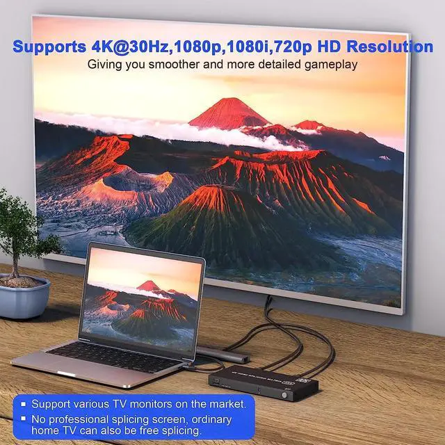 Alt view image 3 of 6 - Video Wall Controller 2x2 4K HDMI VGA Video Wall Processor 2x2 1x3 1x4 3x1 4x1 TV Wall Stitching Splicer Display 180° Rotation(with AU Plug)