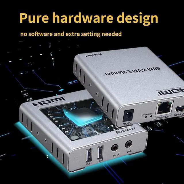 Alt view image 6 of 6 - HDMI KVM Extender over Cat5/6 Cable up to 60M 1080P HDMI USB Ethernet Extension Audio Video Converter Support USB mouse&keyboard(With AU Plug)