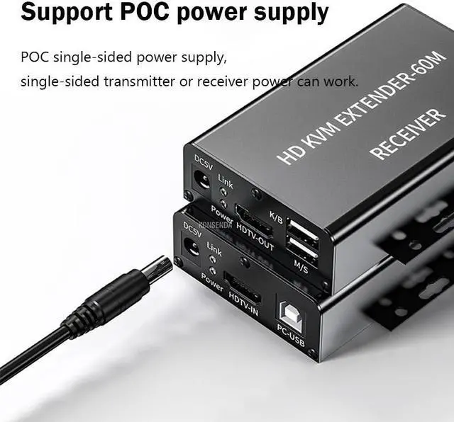 Alt view image 6 of 6 - 60M HDMI KVM Extender Over Single Cat5E/6 Ethernet Cable HDMI USB KVM Extender Transmitter Receiver Extension for Keyboard Mouse(UK Plug)
(Mode-A)