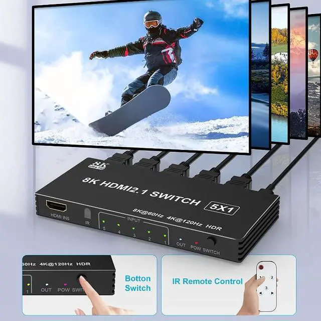 Alt view image 5 of 6 - 8K 5x1 HDMI Switch 3x1 4x1 4K 120Hz HDMI Switcher Splitter Selector 5 In 1 Out Support HDCP2.3 HDR10 48Gbps for PC Xbox PS5 HDTV(3 in 1 out)