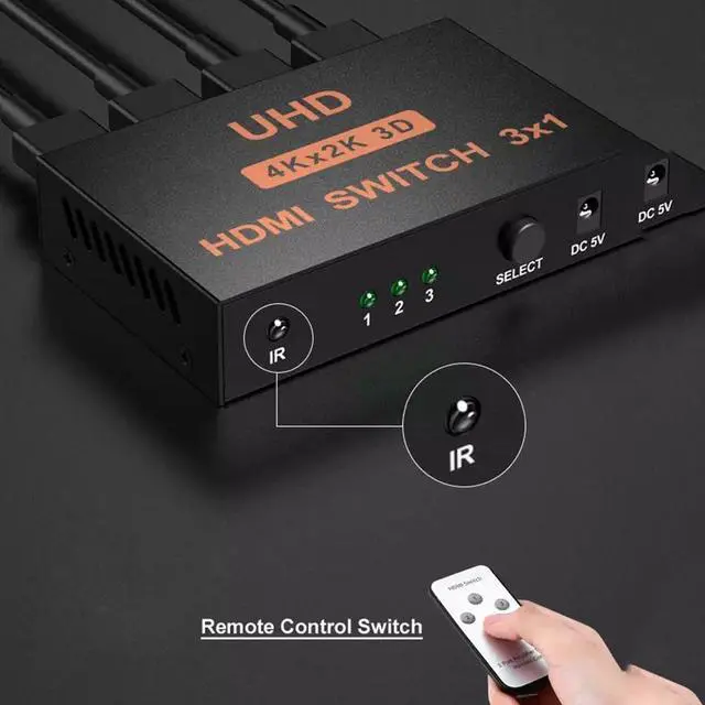 Alt view image 5 of 6 - HDMI Switch 5 in 1 out with IR Remote Control 4Kx2K 5 Port HDMI Switcher Selector Box for Xbox PS4 DVD PC Laptop to Monitor HDTV