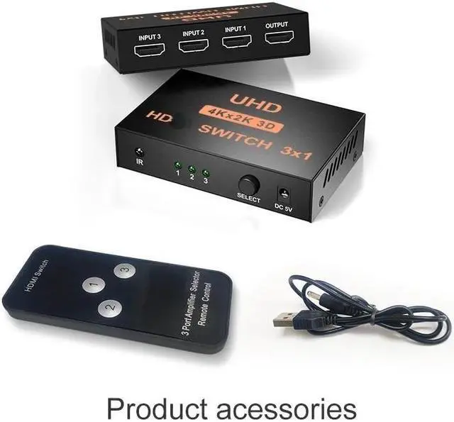 Alt view image 6 of 6 - HDMI Switch 5 in 1 out with IR Remote Control 4Kx2K 5 Port HDMI Switcher Selector Box for Xbox PS4 DVD PC Laptop to Monitor HDTV