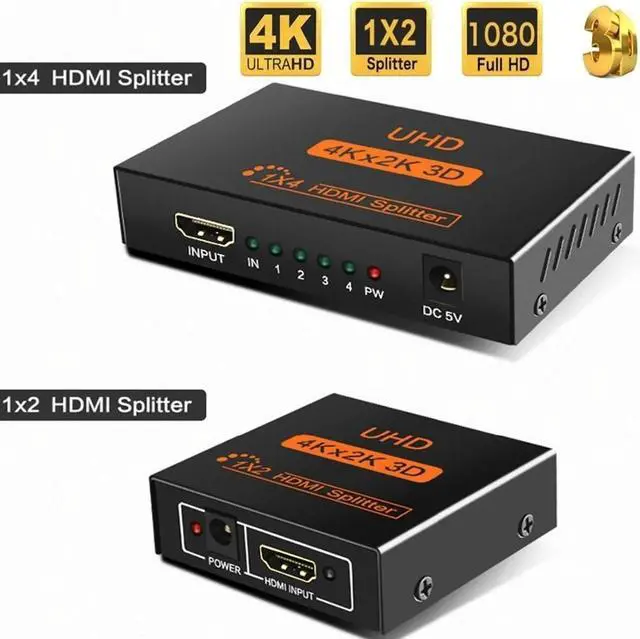 Alt view image 5 of 6 - 4K HDMI Splitter 1x2 HDMI Video Splitter Amplifier 1 in 4 Out Full HD 1080P HDMI Distributor Adapter for PS4 PC HDTV Box DVD(US Plug)
(1x2)